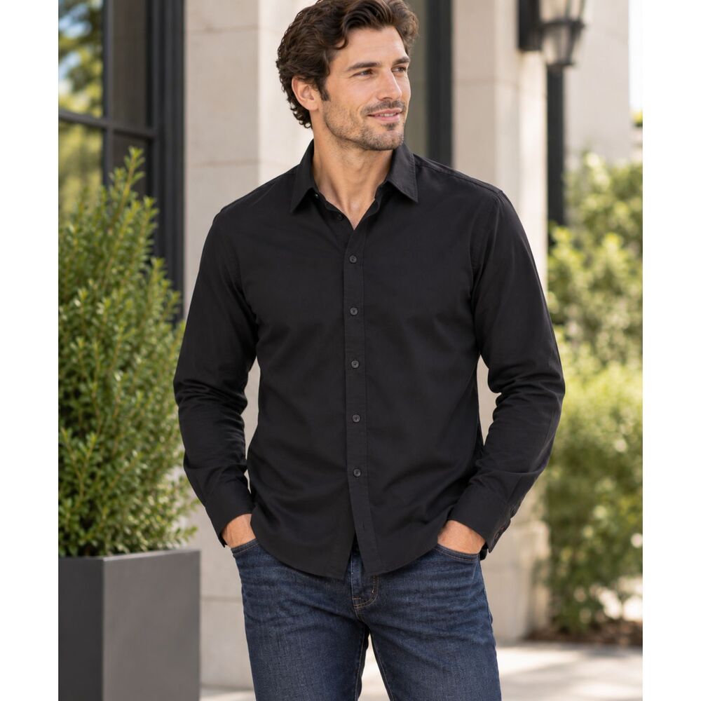 UNTUCKit Men’s XL Black Button Down Shirt 100% Cotton Red Detail Casual